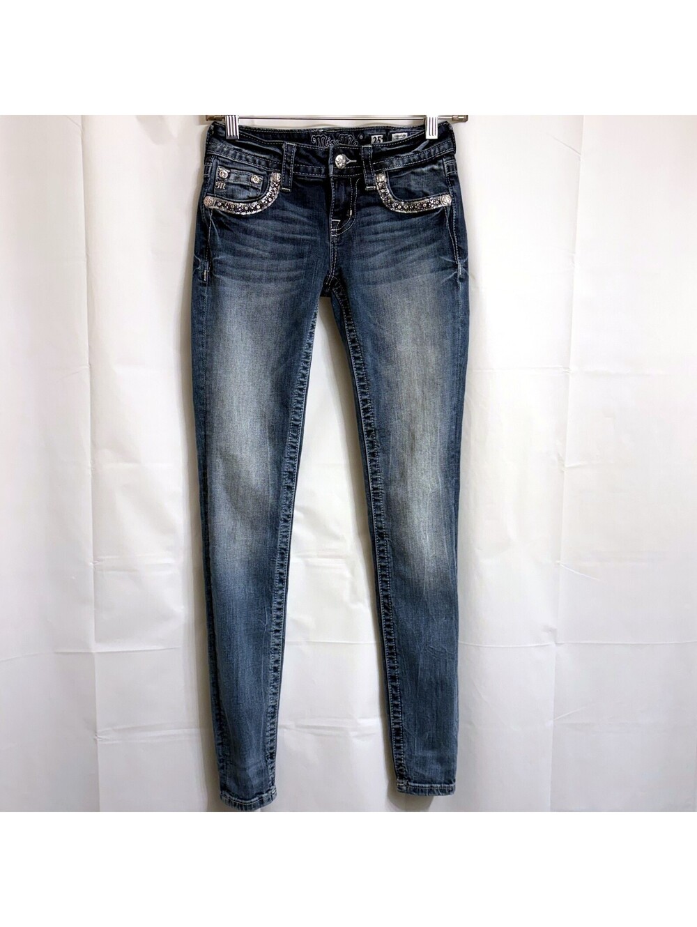 Miss Me Signature Skinny Jeans Womens Size 25 J3047S4R Rhinestone Embellished